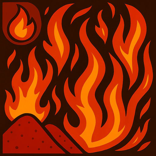 Crea la parte inversa de una carta que representa el elemento fuego, no debe tener texto ni espacio vacío, deben ser flamas y montículos rojos en la parte inferior