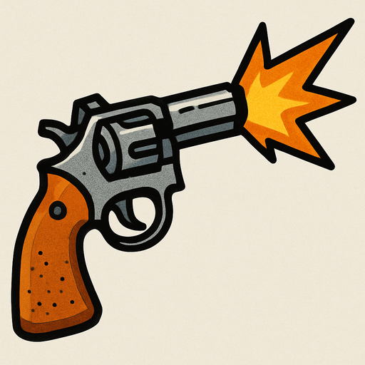 A 2d fired revolver.
In-Game asset.  2d.  High contrast.  No shadows