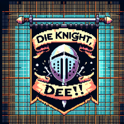 2000 by 2800 high quality banner. Pixelart. title reads: "Die Knight, Die!".
Single Game Texture. In-Game asset. 2d. Blank background. High contrast. No shadows.