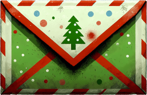 a simple eerie christmas blank dirty letter envelope. Use christmas colors.
Single Game Texture. In-Game asset. 2d. Blank background. High contrast. No shadows. No text.