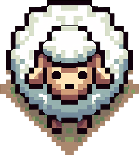 top down view of a pixel art sheep.
Single Game Texture.  In-Game asset.  2d.  Blank background.  High contrast.  No shadows