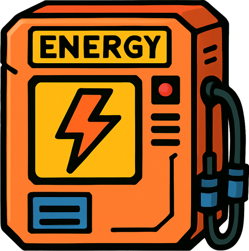 caja de energia electronica.
In-Game asset.  2d.  High contrast.  No shadows