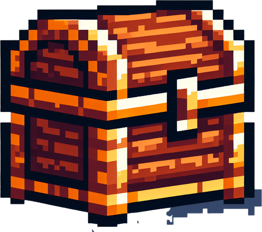 Un cofre del tesoro pixelado.
Single Game Texture.  In-Game asset.  2d.  Blank background.  High contrast.  No shadows