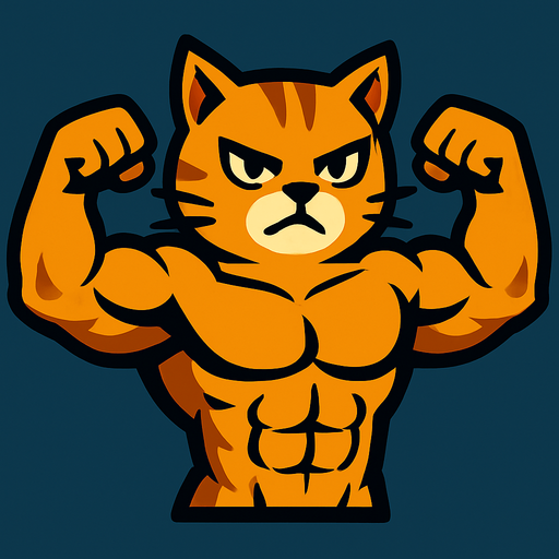 strong cat.
In-Game asset.  2d.  High contrast.  No shadows
