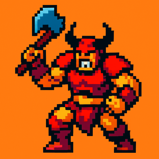 berserquer de pixeles.
In-Game asset.  2d.  High contrast.  No shadows