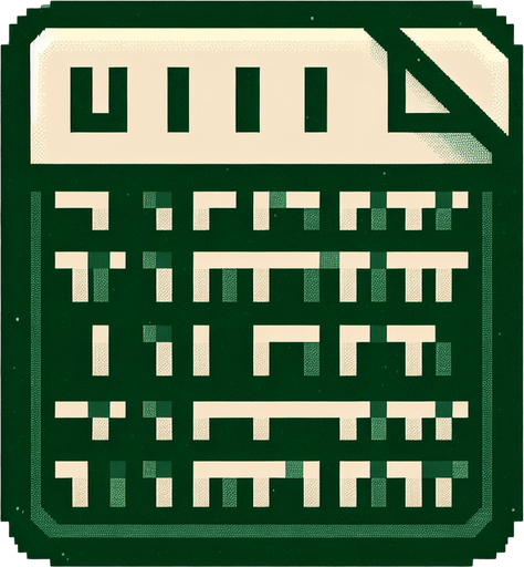 A minimalist UI website icon for a retro hacking app, representing a text-based file. The icon is a simple rectangular shape with a slightly folded corner at the top-right, rendered in a clean, pixel-art style. A few green binary digits ('0' and '1') are subtly displayed across the surface in a small, stylized font, blending seamlessly with the retro theme.

The design is stripped down to essential elements, using a monochromatic palette with a soft green glow to evoke the feel of a classic hacking interface. The overall look is clean, minimalist, and perfectly aligned with a retro tech aesthetic..
Single Game Texture. In-Game asset. 2d. Blank background. High contrast. No shadows.
