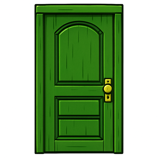 Make a green wooden door.
In-Game asset.  2d.  High contrast.  No shadows