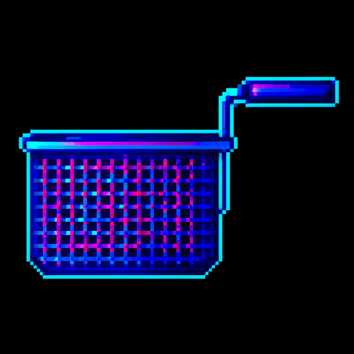 A fryer basket from a deep fryer. Side view.