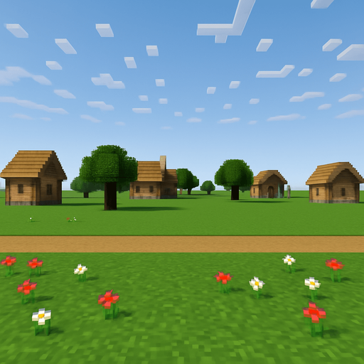 evleri ağaçları biraz daha uzaklaştır yoldan çimenliğe biraz çicek koy çok küçük yol ve çimenlik asla renk ve şekil değiştirmemeli