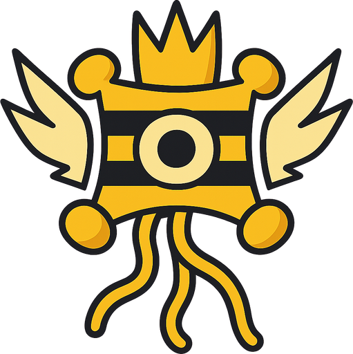 A king yellow alien with black and white stripes and wings. No background. Transparent background. Blank background. No shadows. 2d. In-Game asset. flat