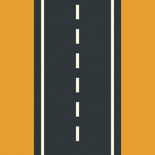 Draw a modern road viewed from above.
In-Game asset.  2d.  High contrast.  No shadows