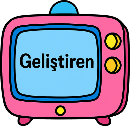 Draw the dreamy TV from Doraemon, and write "Geliştiren" on it..
In-Game asset.  2d.  High contrast.  No shadows