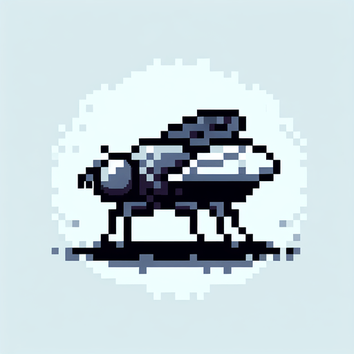 Genera una mosca mirando hacia la iziquierda en pixel art.
Single Game Texture.  In-Game asset.  2d.  Blank background.  High contrast.  No shadows