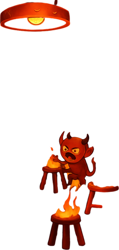 change santas to little devils and make everything chaotic and flames and snows. a whiteboard in the middle of the image as it is now