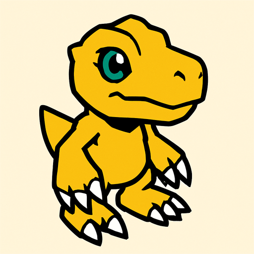 Agumon viendo a la derecha, perspectiva isometrica.
In-Game asset.  2d.  High contrast.  No shadows