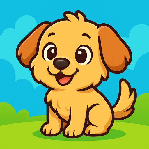 A cute cartoon-style dog character designed for a mobile game. Fluffy fur, big round eyes, floppy ears, small black nose, wagging tail, standing or sitting with a joyful and friendly expression. Light brown or beige color, simple colorful background. High-quality digital illustration, perfect for a kids game..
In-Game asset.  2d.  High contrast.  No shadows. cartoon style