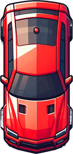 Carro rojo visto desde arriba.
Single Game Texture.  In-Game asset.  2d.  Blank background.  High contrast.  No shadows