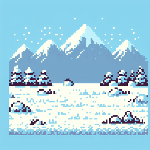 pixel art a small image 2048 to serve as ground that has snow for a simple 2D game no trees not nothing only snow and ground to cover the ground width of the screen Single Game Texture. In-Game asset. 2d. Blank background. High contrast. No shadows.