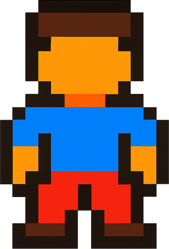 pixel player.
In-Game asset.  2d.  High contrast.  No shadows