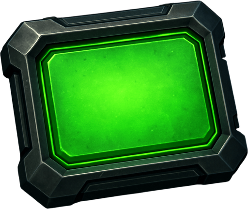 Create si-fi realistic Green Rectangle BUTTON with 3D views. In-Game asset. 2d. High contrast. With shadows.