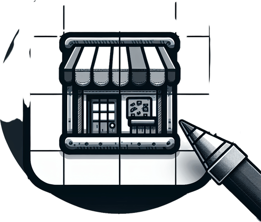 Shop icon in a square box.
Single Game Texture. In-Game asset. 2d. Blank background. High contrast. No shadows.