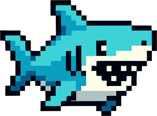 Pixel oyun tarzı köpek balığı peti oluştur 2 d.
In-Game asset.  2d.  High contrast.  No shadows
