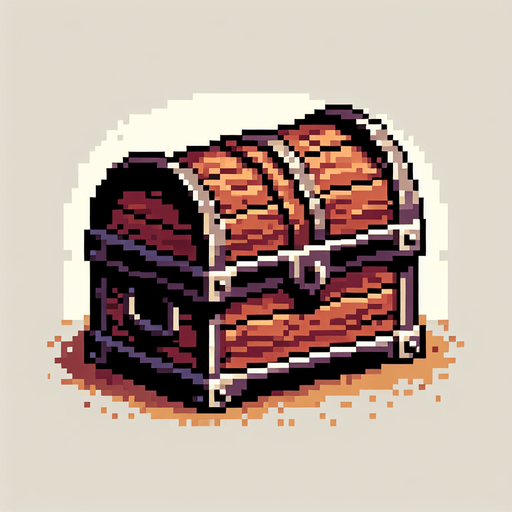 A wooden treasure chest.  Front view. Pixel art..
Single Game Texture.  In-Game asset.  2d.  Blank background.  High contrast.  No shadows