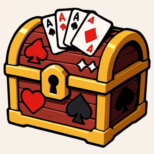 A small treasure chest with poker themed graphics on it. Anime style. 
In-Game asset.  2d.  High contrast.  No shadows