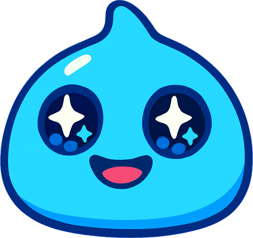 Mavi tatli kucuk slime gozleri parildasin.
In-Game asset.  2d.  High contrast.  No shadows