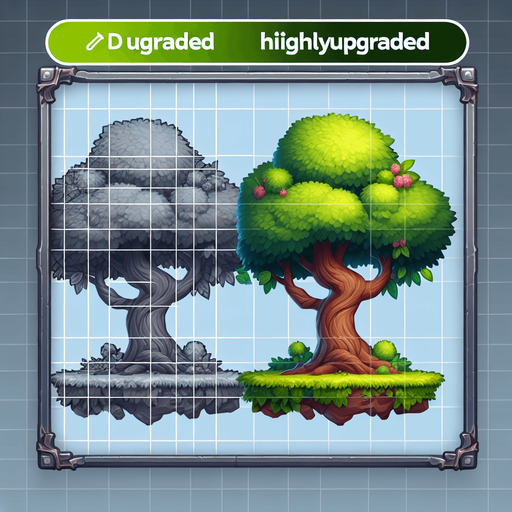 improve_tree_upgrde.
Single Game Texture.  In-Game asset.  2d.  Blank background.  High contrast.  No shadows