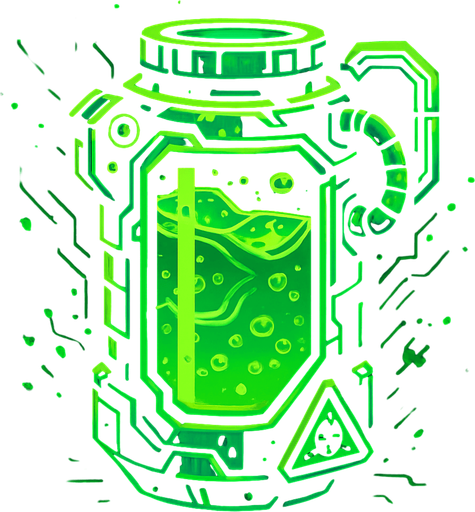 Liquid toxin Bomb. With cyberpunk + abstract style. HD colors. Green color.
In-Game asset.  2d.  High contrast.  No shadows