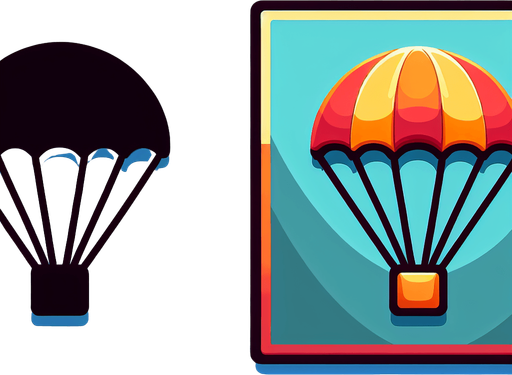 parachute. multicoloured. cartoon style..
Single Game Texture. In-Game asset. 2d. Blank background. High contrast. No shadows.