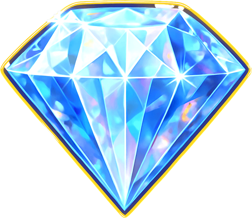 Un diamante grande, multifacetado, con destellos luminosos y un brillo intenso. Debe parecer una joya preciosa. Colores claros y translúcidos (blanco, azul pálido) con reflejos iridiscentes. Estilo de casino de lujo. Fondo transparente. Es el símbolo de mayor valor (50x), debe ser visualmente impactante y deslumbrante..
In-Game asset.  2d.  High contrast.  No shadows