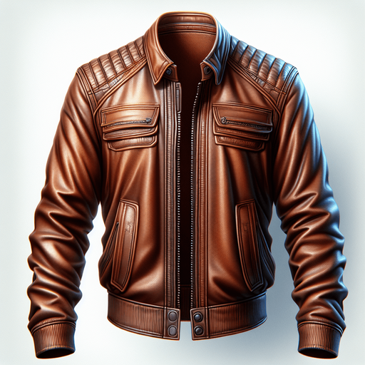 brown leather jacket.
Single Game Texture.  In-Game asset.  2d.  Blank background.  High contrast.  No shadows