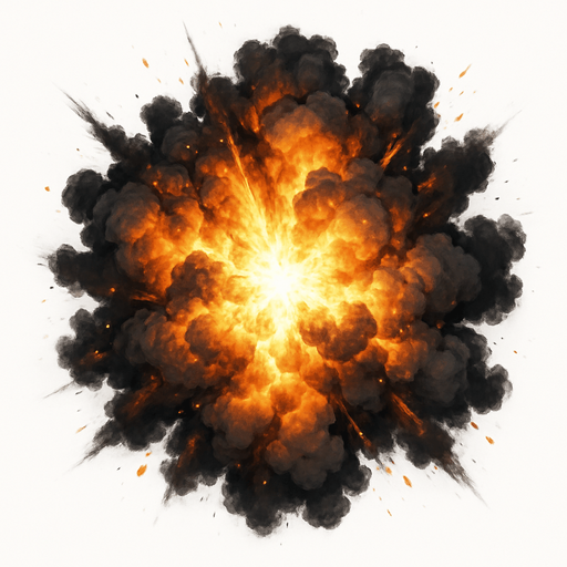 Patlama, gerçekçi, üstten görünüm, yazısız.
In-Game asset.  High contrast.  No shadows