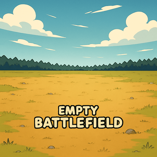 empty battlefield. meadow without trees. direct top down view. horizon in distance with dark florest.. concept Style inspired by Pokemon and Digimon but Unic