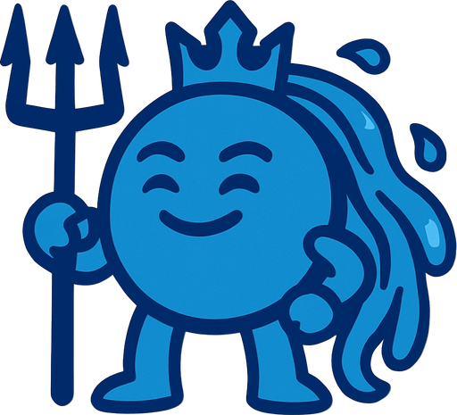 make a blue circle who is also a water god.
In-Game asset.  2d.  High contrast.  No shadows