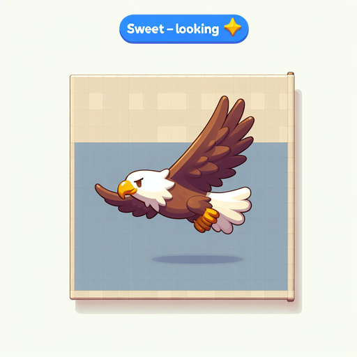 Tatlı bir kartal sağa doğru uçuyor.
Single Game Texture. In-Game asset. 2d. Blank background. High contrast. No shadows.