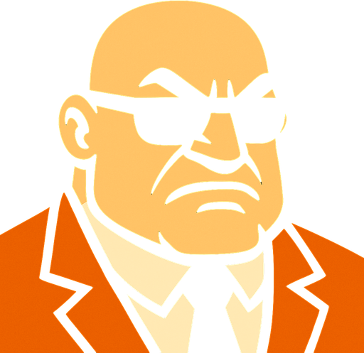 Boss Man head.
In-Game asset.  2d.  High contrast.  No shadows