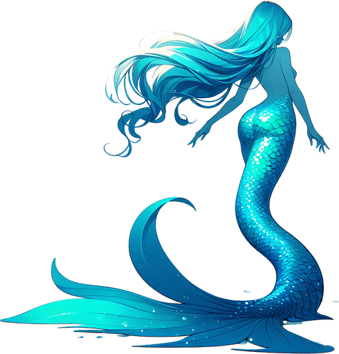 A beautiful blue and turquoise mermaid.
Single Game Texture. In-Game asset. 2d. Blank background. High contrast. No shadows.