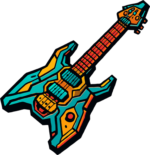 guitarra evolucionada.
In-Game asset.  2d.  High contrast.  No shadows