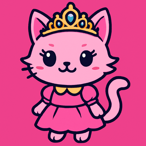 Chatonne (fille chat) au pelage rose princesse avec un diadème de princesse sur la tête.
In-Game asset.  2d.  High contrast.  No shadows