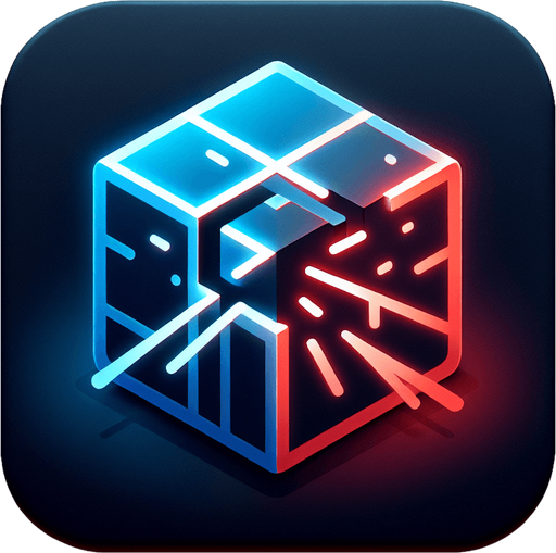 A square app store icon with rounded edges, designed for a Cube Cracking app. The icon features an isometric Rubik's cube in the center, with one side glowing in simple neon blue lines, inspired by Tron, and the opposite side subtly tinted red, with minimal cracks to suggest corruption. The background is a clean gradient of dark grey to black, with a faint glow emanating from the cube's edges. The design remains sleek and minimal, focusing on the contrast between the orderly blue side and the corrupted red side.
Single Game Texture. In-Game asset. 2d. Blank background. High contrast. No shadows.