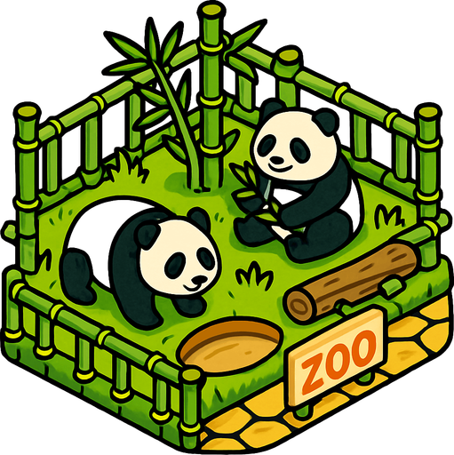 Bamboo zoo enclosure with two panda.
In-Game asset.  2d.  High contrast.  No shadows