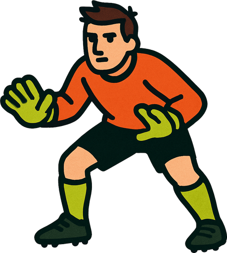 üstünde futbol topu olmayan bir futbol kalecisi.
In-Game asset.  2d.  High contrast.  No shadows