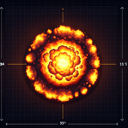 A ring of nuclear fire seen from overhead.
Single Game Texture. In-Game asset. 2d. Blank background. High contrast. No shadows.