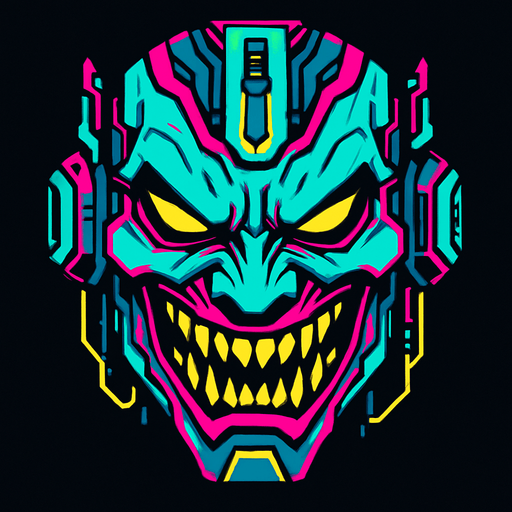 evil face cyberpunk style.
In-Game asset.  2d.  High contrast.  No shadows