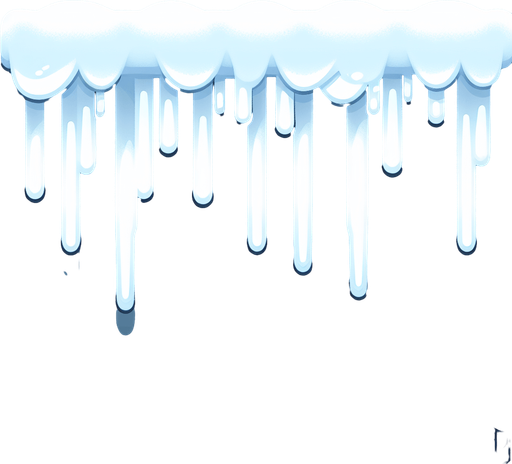 Simple Row of iceales hanging from snowy bar, cartoon. Flat, seen from side. Single Game Texture. In-Game asset. 2d. Blank background. High contrast. No shadows.