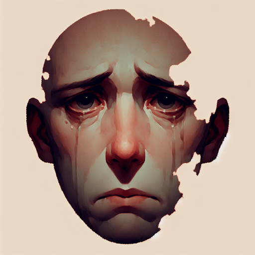 sad face.
Single Game Texture. In-Game asset. 2d. Blank background. High contrast. No shadows.