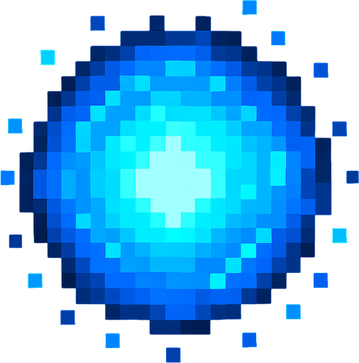 bola de luz azul de pixeles.
In-Game asset.  2d.  High contrast.  No shadows